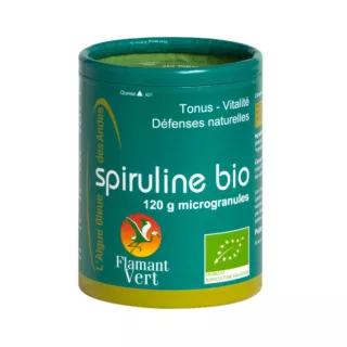 Spiruline Bio en microgranules Flamant Vert - Tonus, vitalité & défenses naturelles - 120g
