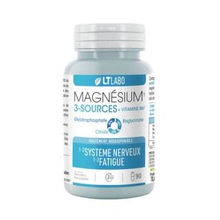Magnésium 3-sources + Vitamine B6 LT Labo - Énergie, fatigue et équilibre nerveux - 90 gélules