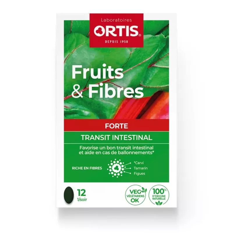 Fruits & Fibres Forte Ortis - Transit intestinal ralenti - 12 comprimés
