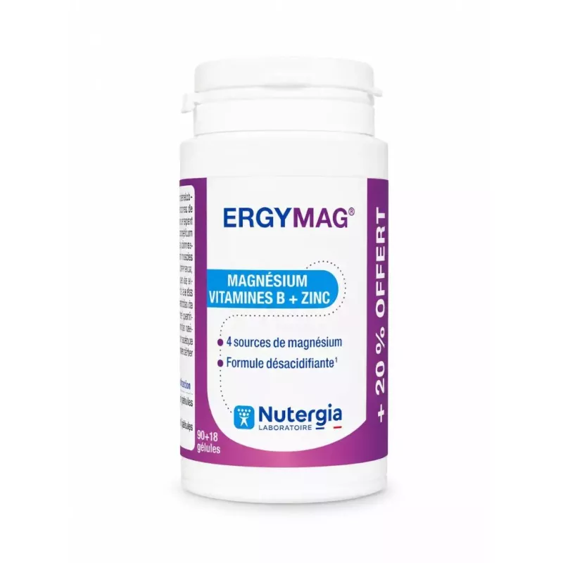 Ergymag Magnésium marin, vitamines B & zinc Nutergia - 90 + 18 gélules