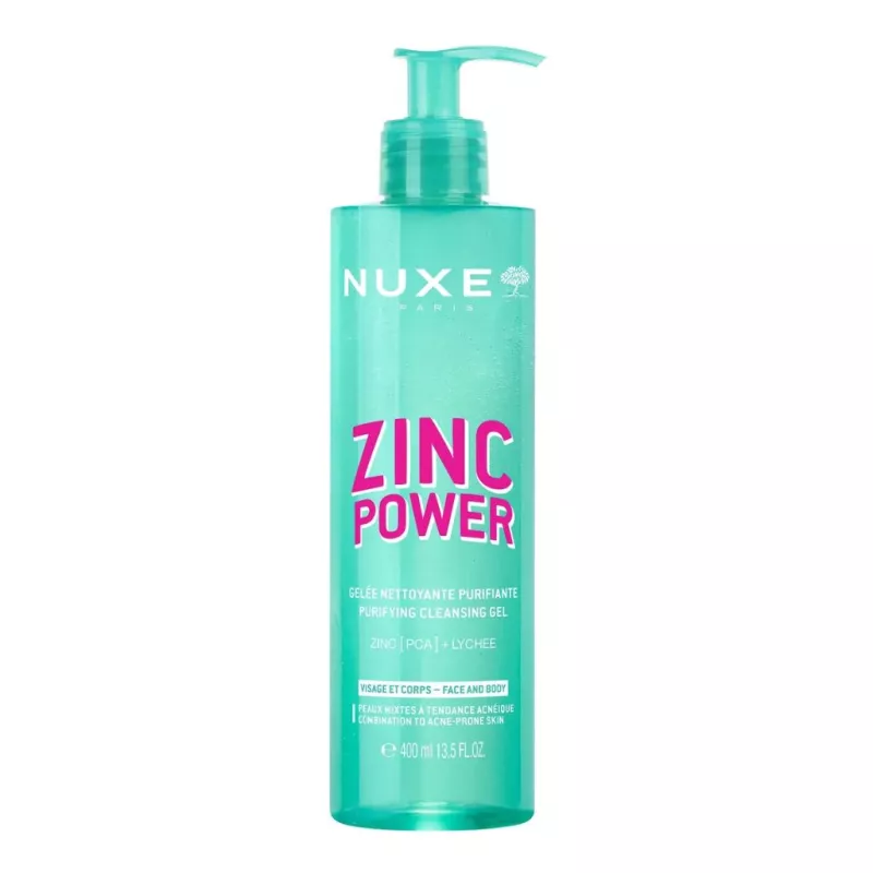Gelée nettoyante purifiante Zinc Power Nuxe  - Peaux mixtes à grasses à tendance acnéique - 400ml