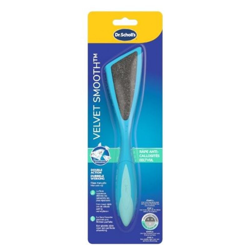 Râpe à pieds Scholl Velvet Smooth double action aux cristaux de diamant sur fond blanc propre