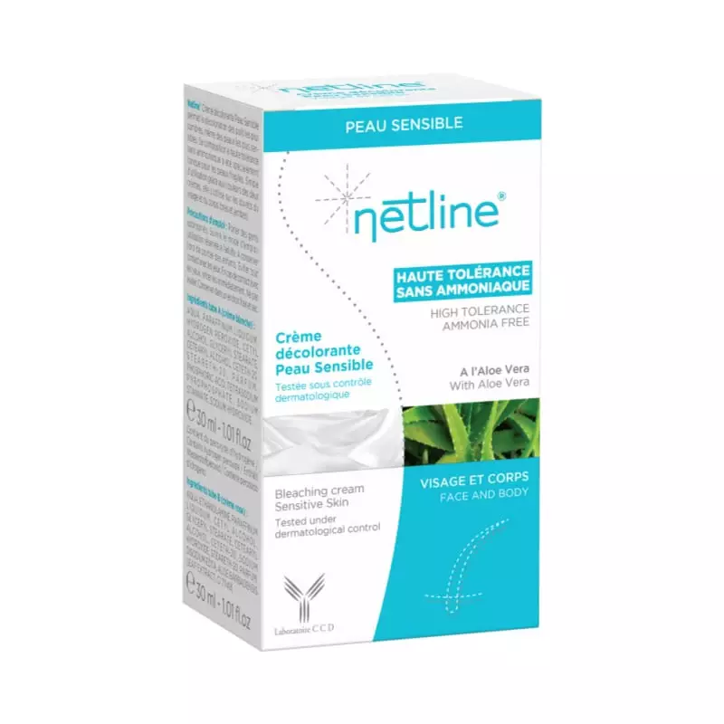 Crème Netline pour peau sensible avec tubes blanc et rose, formule à l'Aloe Vera pour éclaircir les 
