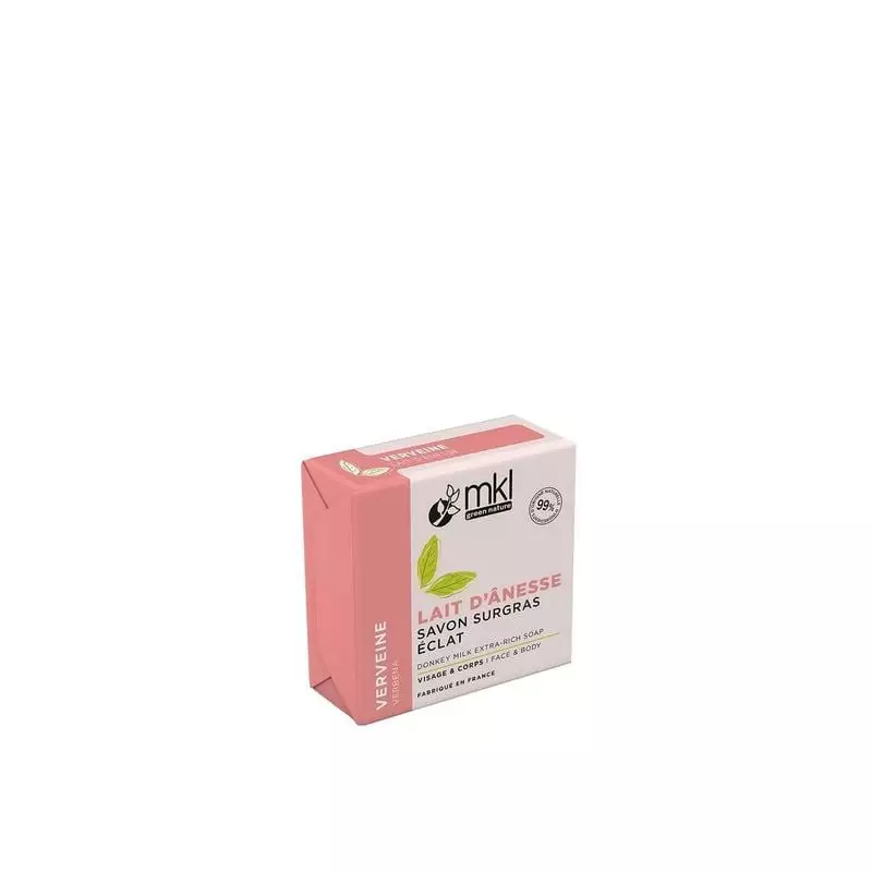 Packshot du savon solide au lait d'ânesse et à la verveine MKL Green Nature pour peaux sensibles, 10