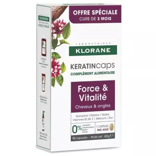 KeratinCaps Force et vitalité Klorane - Cheveux & ongles – 90 capsules