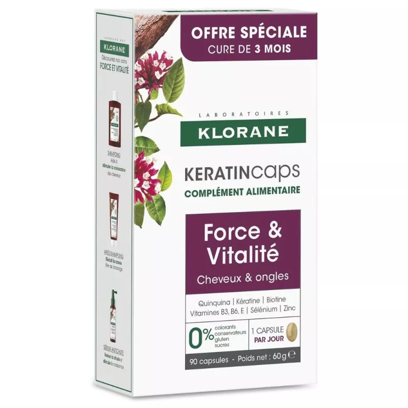 KeratinCaps Force et vitalité Klorane - Cheveux & ongles – 90 capsules
