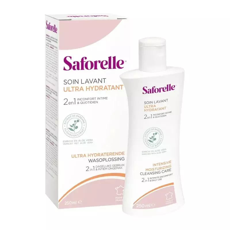 Saforelle Soin Lavant Ultra Hydratant 500ml gel intime sans savon à l'aloe vera et bardane pour peau