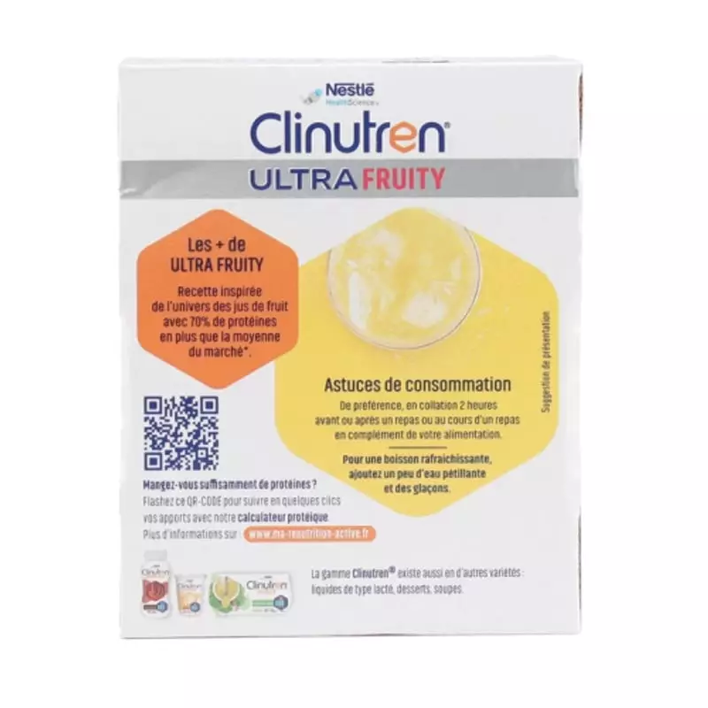Clinutren Ultra Fruity Ananas - packshot avant de la briquette avec étiquette et valeurs nutritionne