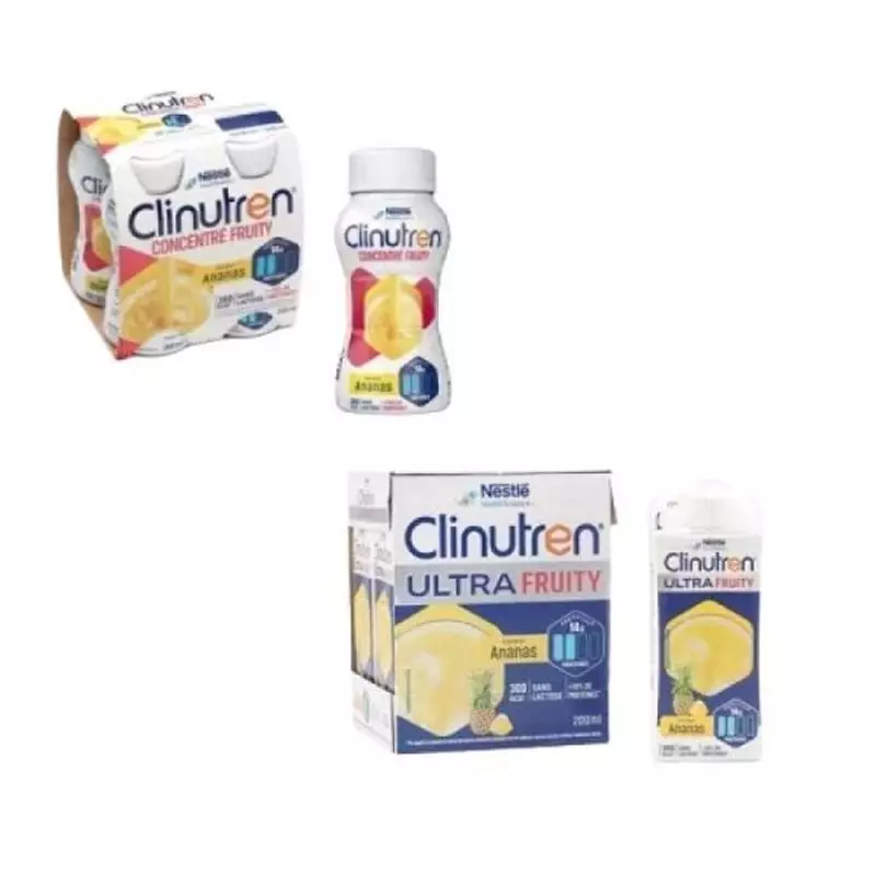 Clinutren Ultra Fruity ananas packshot latéral avec caractéristiques (hyperprotéiné, hypercalorique)