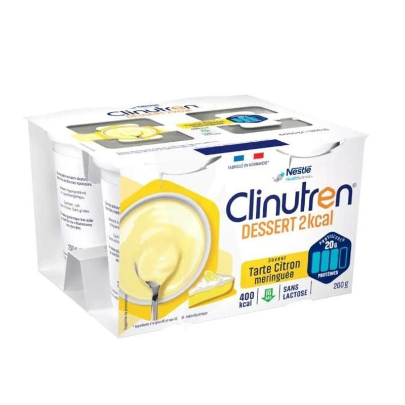 Clinutren Dessert 2kcal Tarte Citron Meringuée, pot prêt à l'emploi hyperprotéiné pour adultes dénut