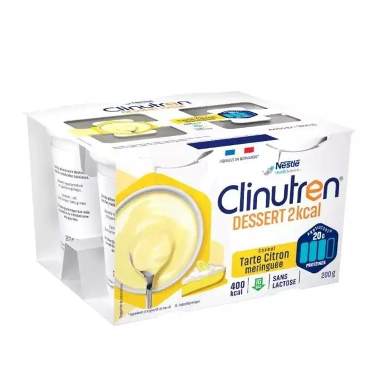 Clinutren Dessert 2kcal Tarte Citron Meringuée, pot prêt à l'emploi hyperprotéiné pour adultes dénut