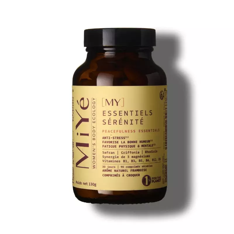 Flacon MiYé Essentiels Sérénité, 90 comprimés à croquer saveur framboise, pour l'équilibre hormonal 