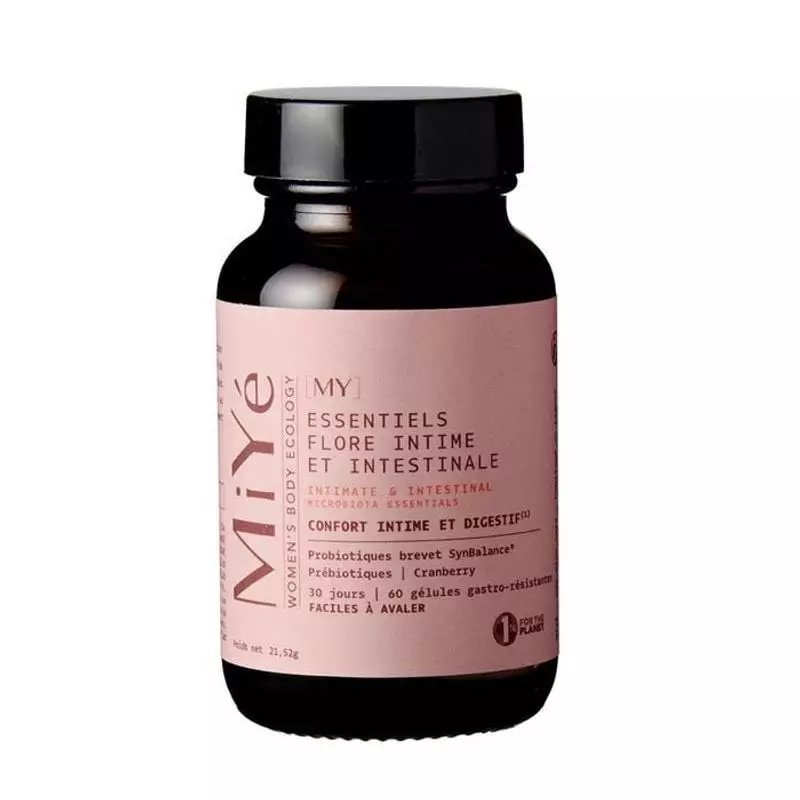 Packshot du complément alimentaire MiYé Essentiels flore intime et intestinale - 60 gélules