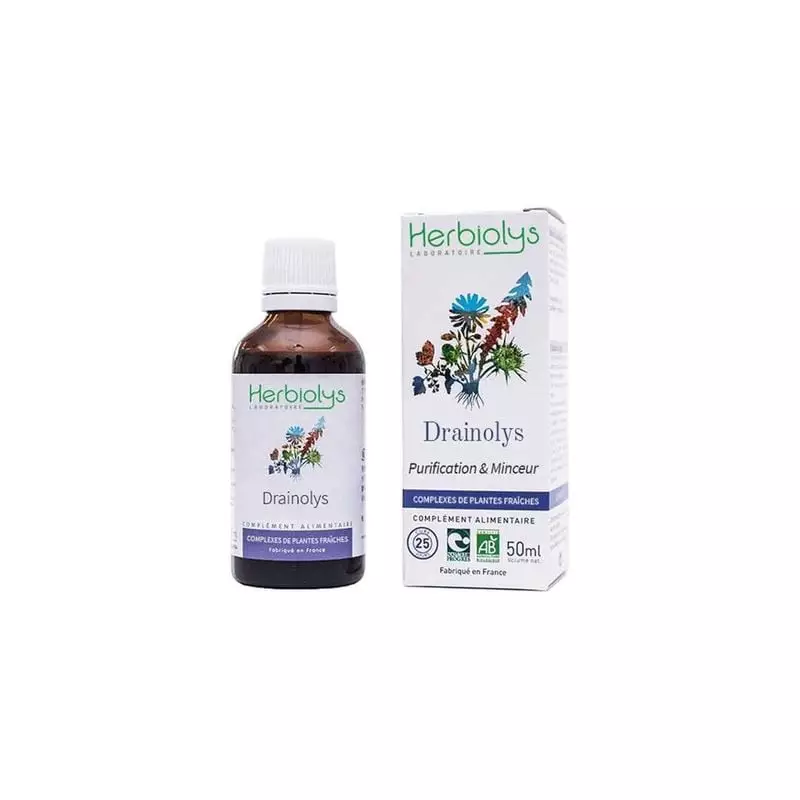 Herbiolys Drainolys 50 ml solution buvable bio de bourgeons et plantes en flacon en verre
