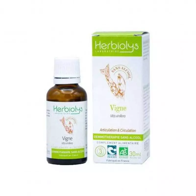 Herbiolys Vigne sans alcool 30ml BIO - Extrait bio de bourgeons de vigne pour la santé vasculaire et