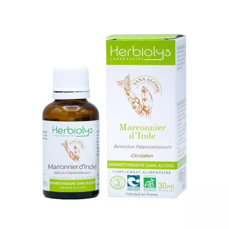 Herbiolys 2074415 macérat de bourgeons de Marronnier d'Inde bio flacon packshot sur fond neutre