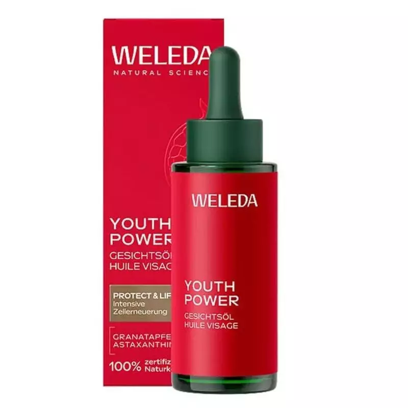 Packshot du flacon Weleda Youth Power huile visage grenade anti-âge - 30 ml