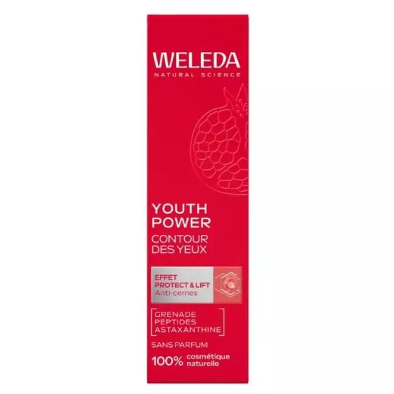 Packshot du soin Weleda Youth Power contour des yeux grenade - 12 ml, tube.
