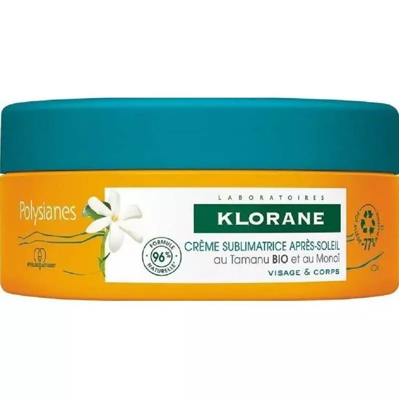 Packshot avant du tube de crème après-soleil sublimatrice Klorane 2094341 au Monoï et Tamanu