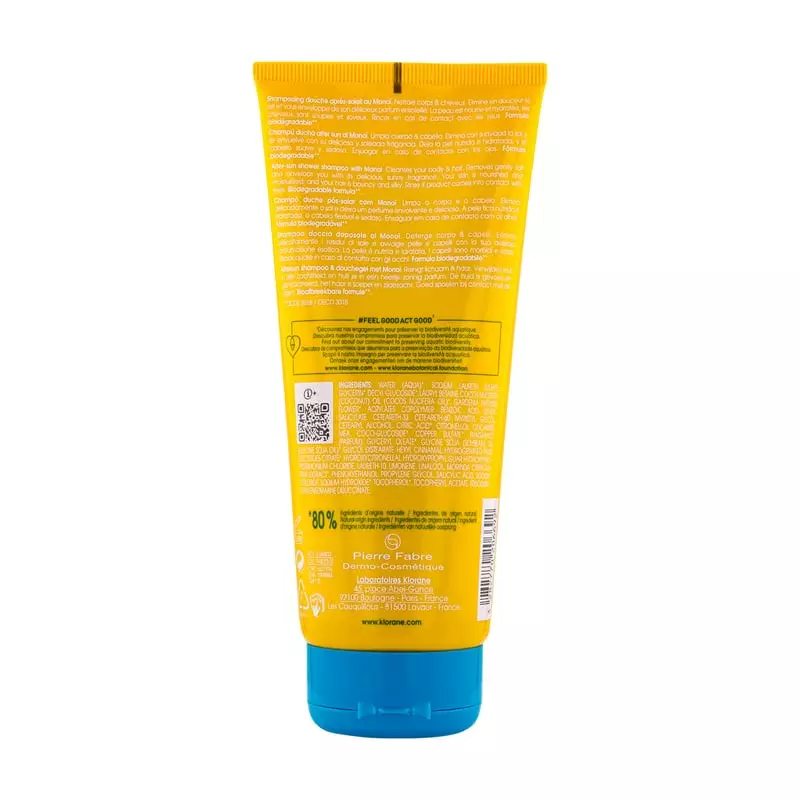 Packshot du tube Klorane Shampoing douche après-soleil au Monoï - 200ml