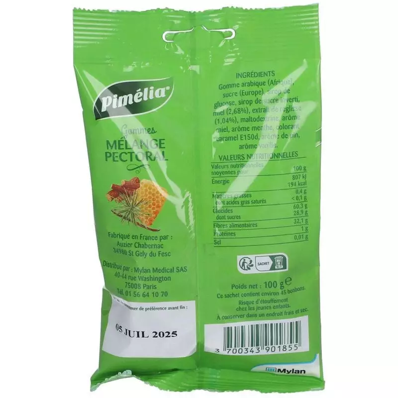 Gros plan sur les gommes Pimélia Mélange Pectoral, des friandises au miel et aux herbes qui fondent 