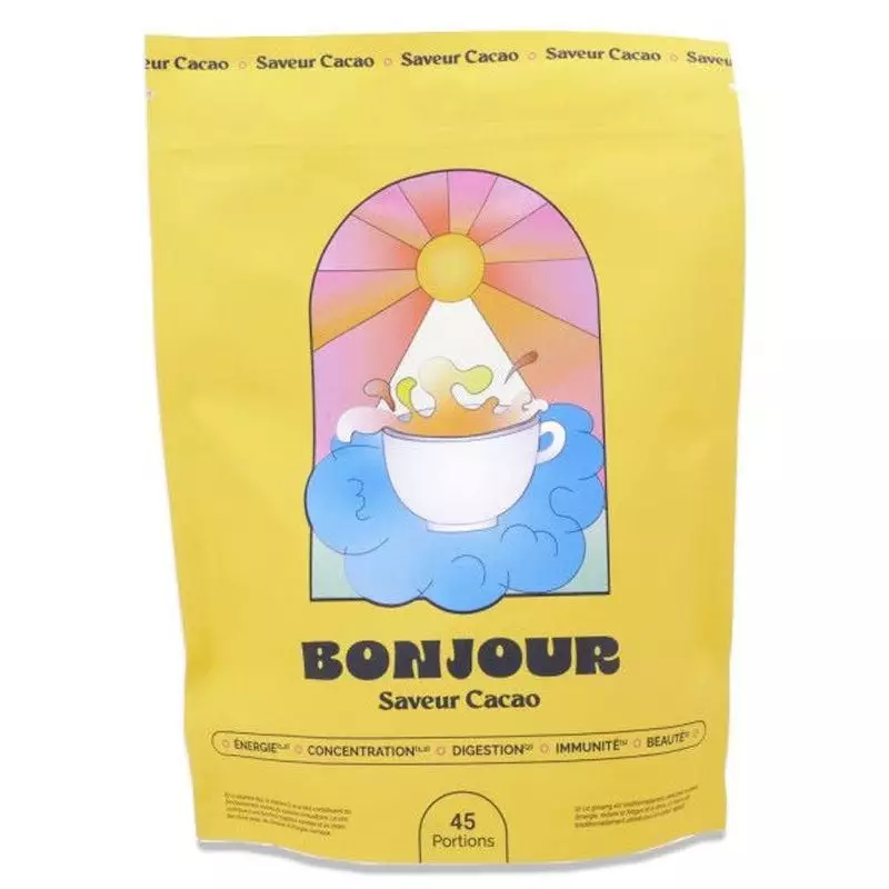 Packshot de la boisson cacao Bonjour Drink Cacao champignons adaptogènes bio - 45 portions