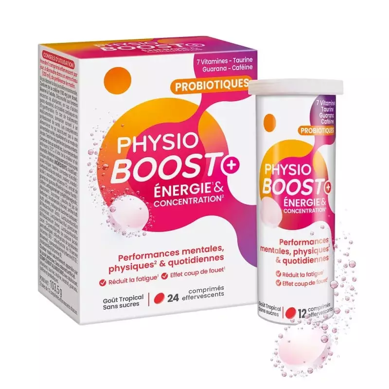Packshot Immubio Physio Boost+ Énergie : 24 comprimés effervescents pour énergie et concentration