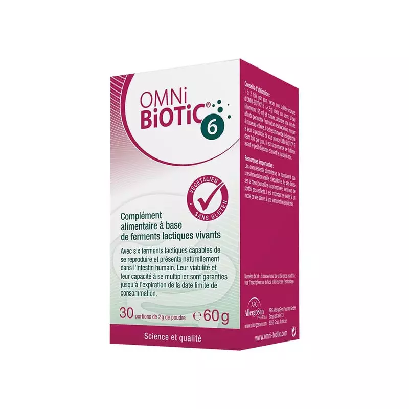 Packshot de Omni-Biotic 6 Synbiotique Poudre - 60 g, complément synbiotique pour la flore intestinal