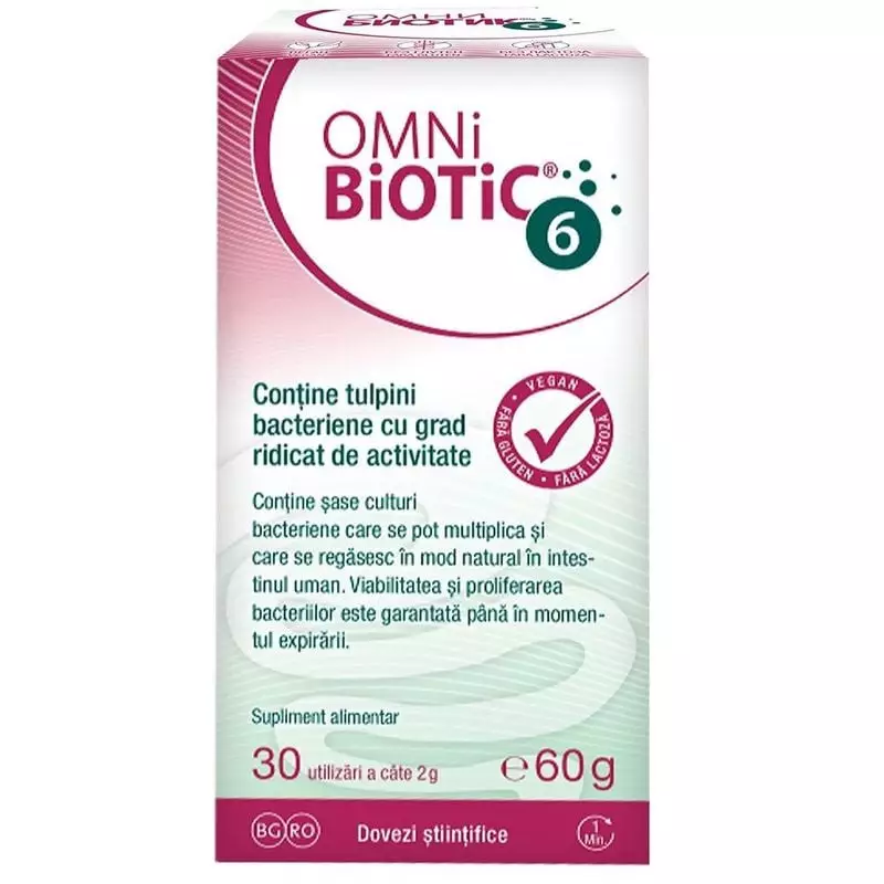 Packshot du produit Omni-Biotic 6 Synbiotique Poudre - 60 g, un complément synbiotique pour la flore