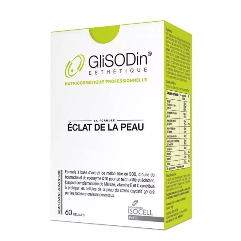 Packshot du produit Glisodin Éclat de la Peau - 60 gélules, complément alimentaire pour le teint.