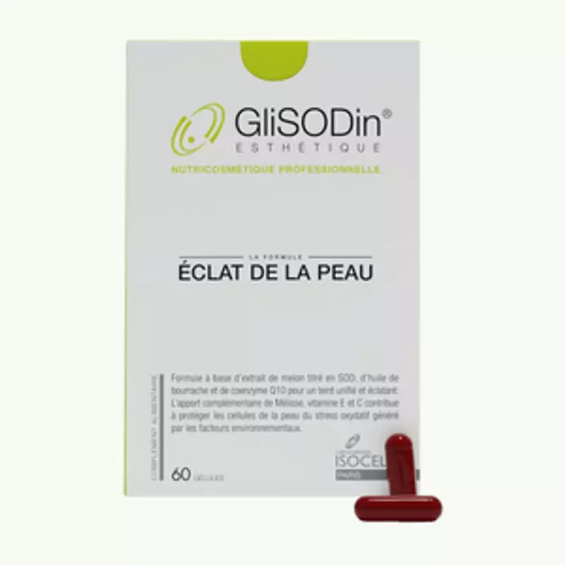 Packshot du complément alimentaire Glisodin Éclat de la Peau - 60 gélules pour un teint unifié