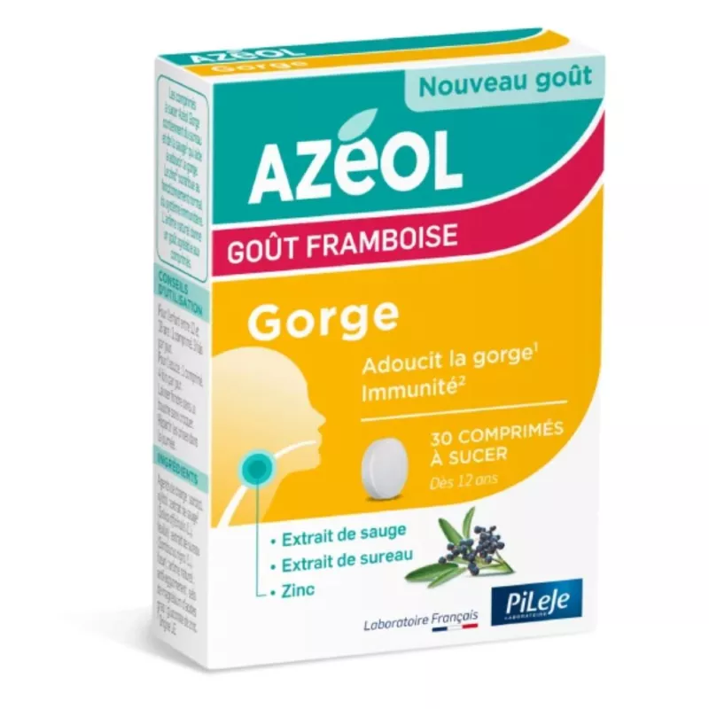 Azéol Gorge & défenses naturelles PiLeJe - 30 comprimés à sucer goût framboise