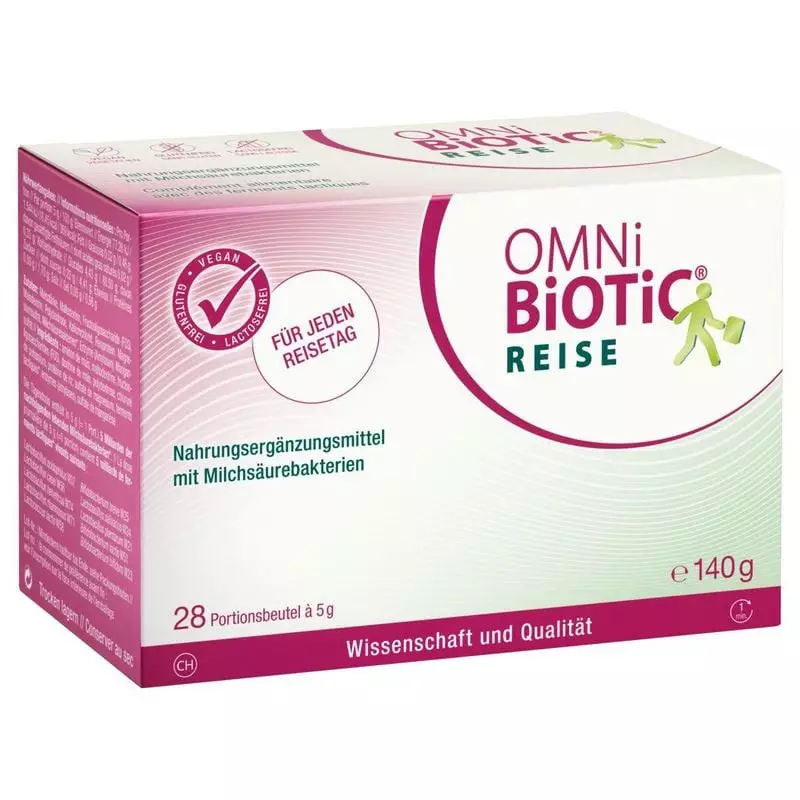 Boîte de complément probiotique OMNi-BiOTiC Voyage, 28 sachets de 5 g, végane et sans gluten, confor
