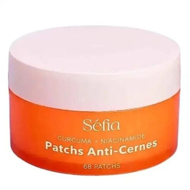 Patchs anti-cernes Sefia en pot à couvercle blanc et étiquette orange, au curcuma et niacinamide, 68