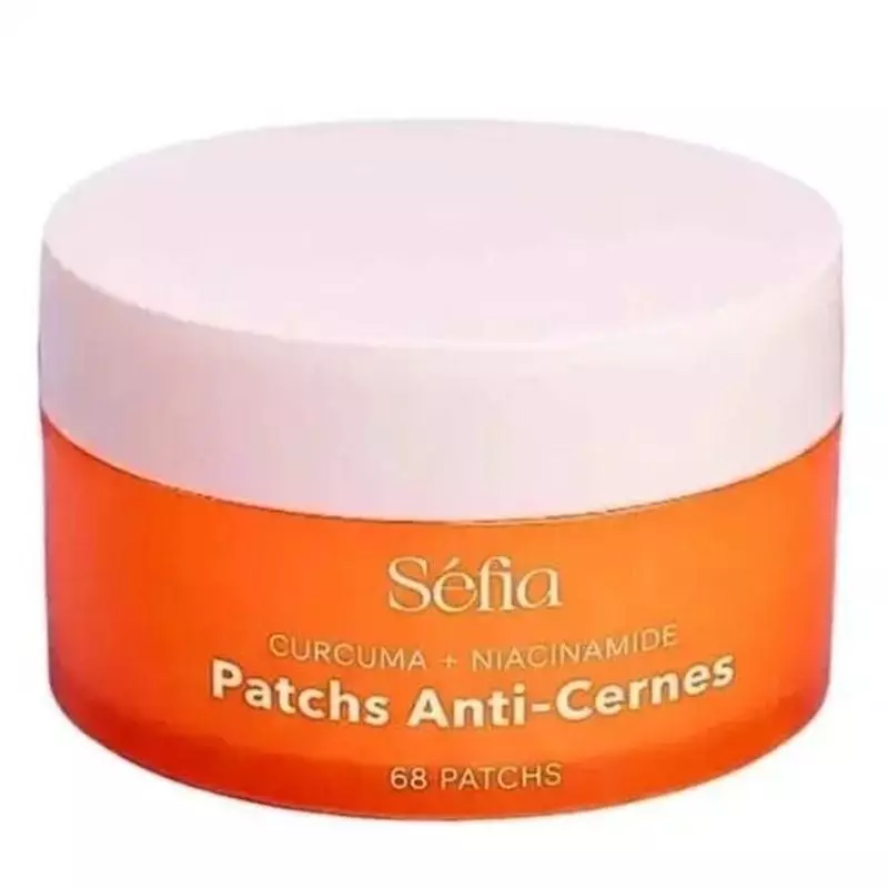 Patchs anti-cernes Sefia en pot à couvercle blanc et étiquette orange, au curcuma et niacinamide, 68