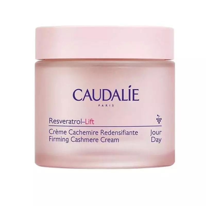 Pot de crème de jour Caudalie Resveratrol-Lift Cachemire Redensifiante 50ml rose givré, logo violet