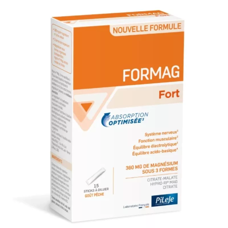 Formag Fort PiLeJe - Besoins accrus en magnésium - 15 sticks goût pêche