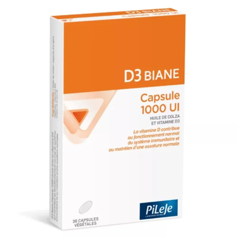 D3 Biane 1000UI Pileje - Système immunitaire & ossature normale - 30 capsules