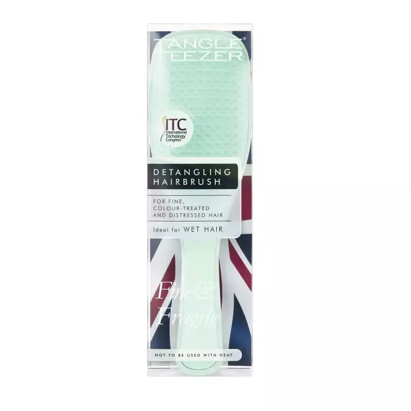 Boîte du démêloir ultime Tangle Teezer Lagon de Jade avec brosse vert jade et design Union Jack