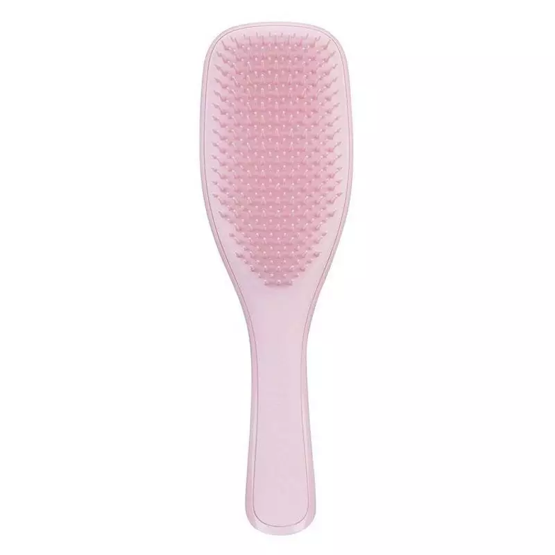Vue de face de la brosse démêlante Tangle Teezer rose millennial pour cheveux mouillés, montrant sa 