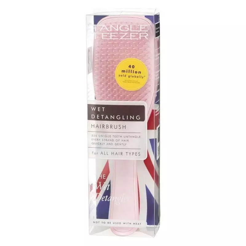 Brosse démêlante Tangle Teezer Wet en rose millennial présentée dans son emballage transparent