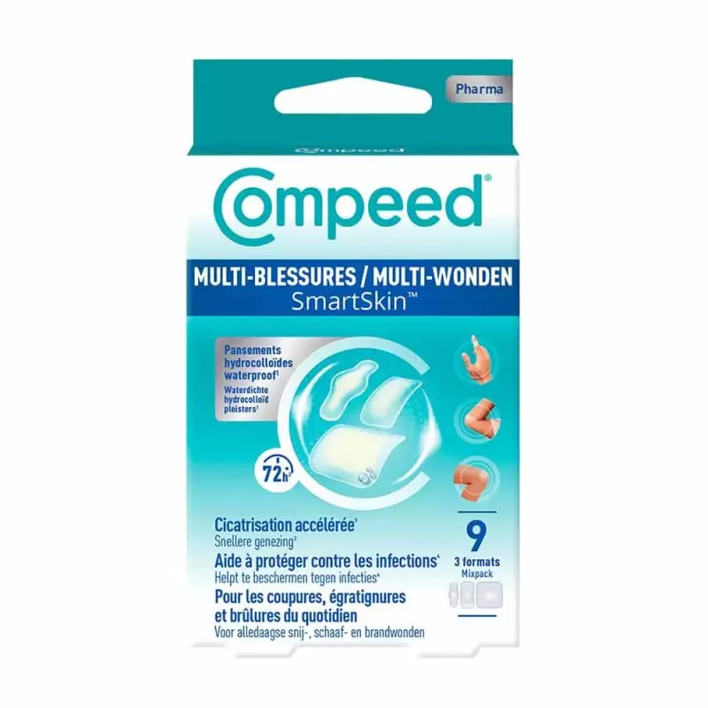 Packshot du Compeed Pansements Multi-Blessures SmartSkin Assortis x 9 : boîte de 9 pansements pour p