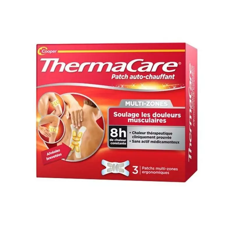 Patch auto-chauffant ThermaCare multi-zones, lot de 3 en boîte rouge, application mollet, dos et poi