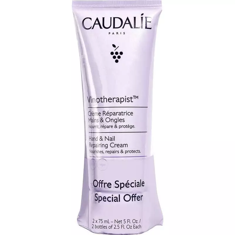 Crème mains et ongles réparatrice Caudalie Vinothérapie 2x75 ml, duo en offre spéciale, formule vega