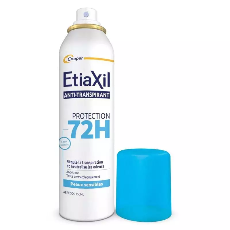 Packshot du déodorant anti-transpirant Etiaxil 72h Peaux Sensibles 150 ml, format aérosol