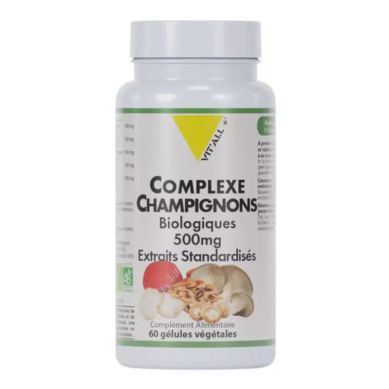 Complexe champignons Bio 500mg Vit'All+ - Défenses immunitaires - 60 gélules végétales