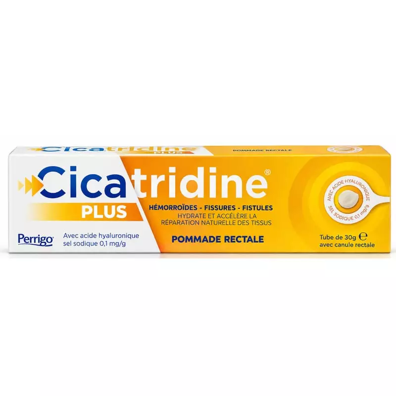 Pommade rectale Cicatridine HRA Pharma 30 g avec canule rectale, boîte blanche et orange HRA Pharma,