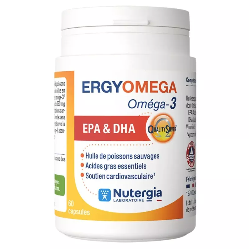 Ergyomega Oméga-3 Nutergia - Cardiovasculaire & protection cellulaire - 60 capsules