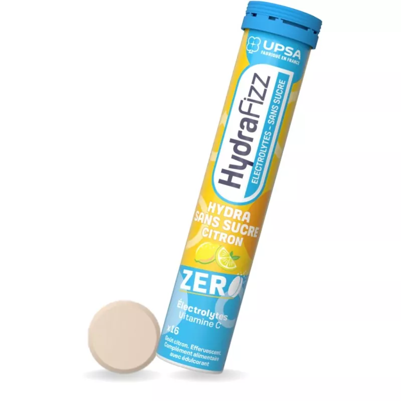 Hydrafizz Hydra Citron sans sucre UPSA - Hydratation et vitalité - 16 comprimés effervescents