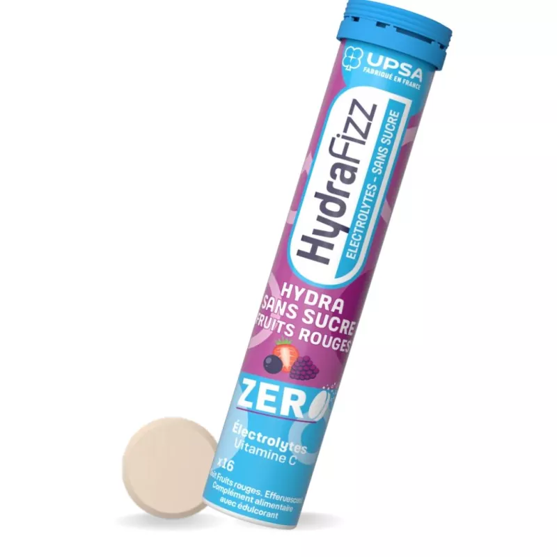 Hydrafizz Hydra Fruits rouges sans sucre UPSA - Hydratation et vitalité - 16 comprimés effervescents